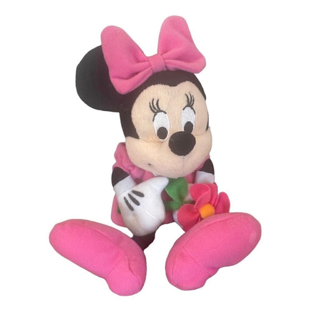 Minnie Mouse Pink flower pink dress 9” Disney Just Play stuff animal toy